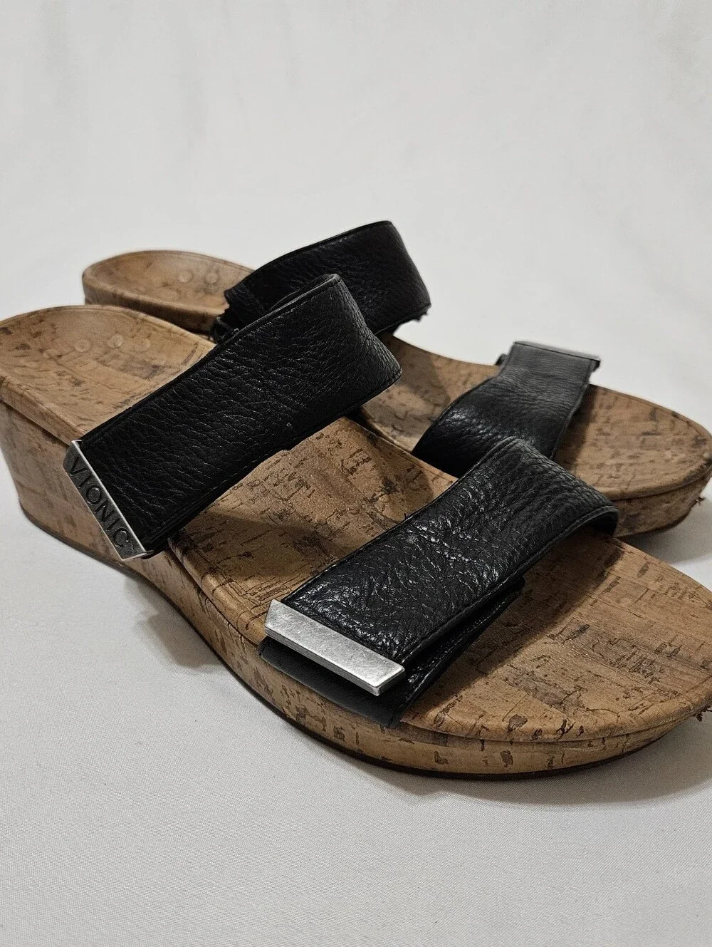 VIONIC Pepper Platform Wedge Sandals- Wide Strap/Black/Open Toe - Womens Sz 10